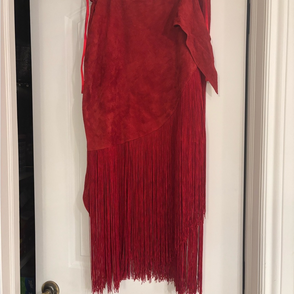 Red Fringe Suede Skirt
